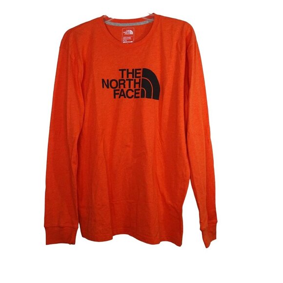 The North Face Long Sleeve TShirt Men Size M Orange Classic Fit Cotton Blend - Picture 2 of 9